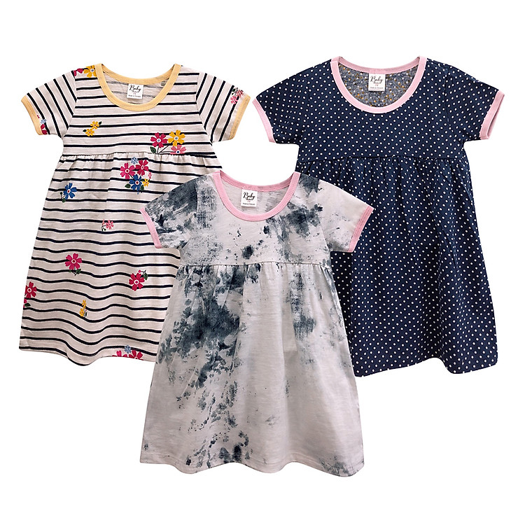 Combo 3 Đầm Thun Tay Ngắn Nhún Ngực Bé Gái Baby F0744 (Mẫu Ngẫu Nhiên)