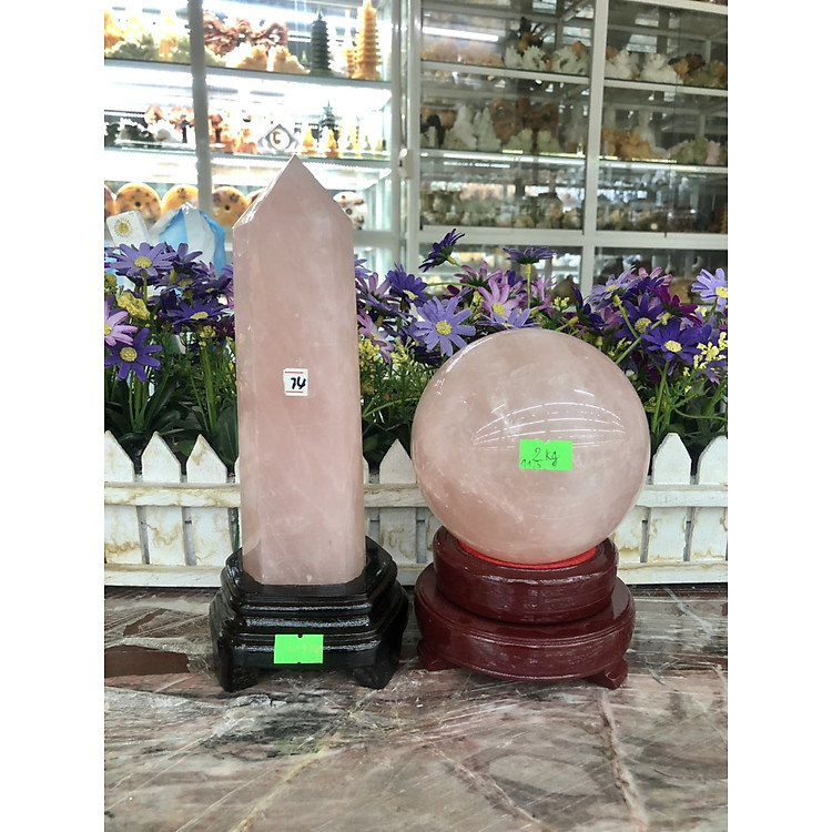 Bộ combo phong thủy trấn trạch đá thạch anh hồng