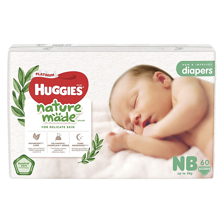 Tã Dán Huggies Platinum Naturemade NB60 Chính hãng Giá rẻ - Hình ảnh 2