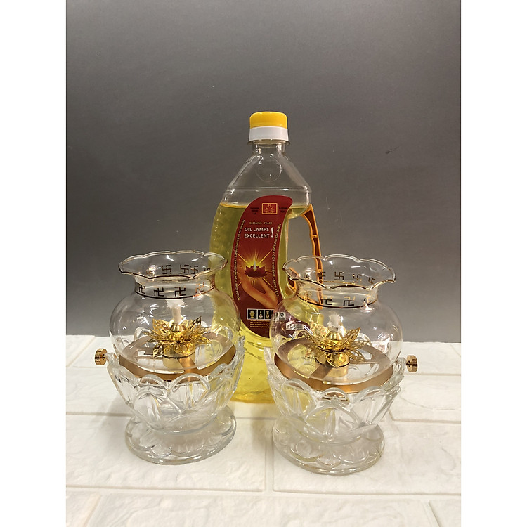 combo 2 chiếc đèn thờ đốt dầu thỷ tinh Cao 13,5 cm , đk 10 cm TP1017 ( tặng 1 chai dầu 1 lít)