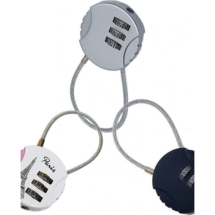 Bộ 3 cái Ổ khóa tròn vali, balo, túi du lịch loại dây cáp mật mã 3 số TK034