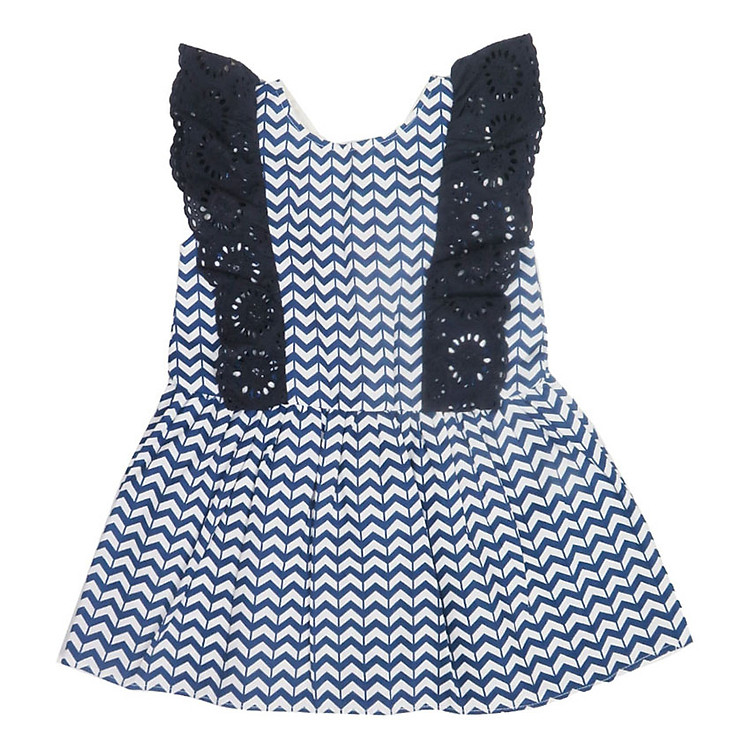 Đầm Bé Gái Bèo Vai Cuckeo HC 465 Họa Tiết Zigzag - Xanh Dương