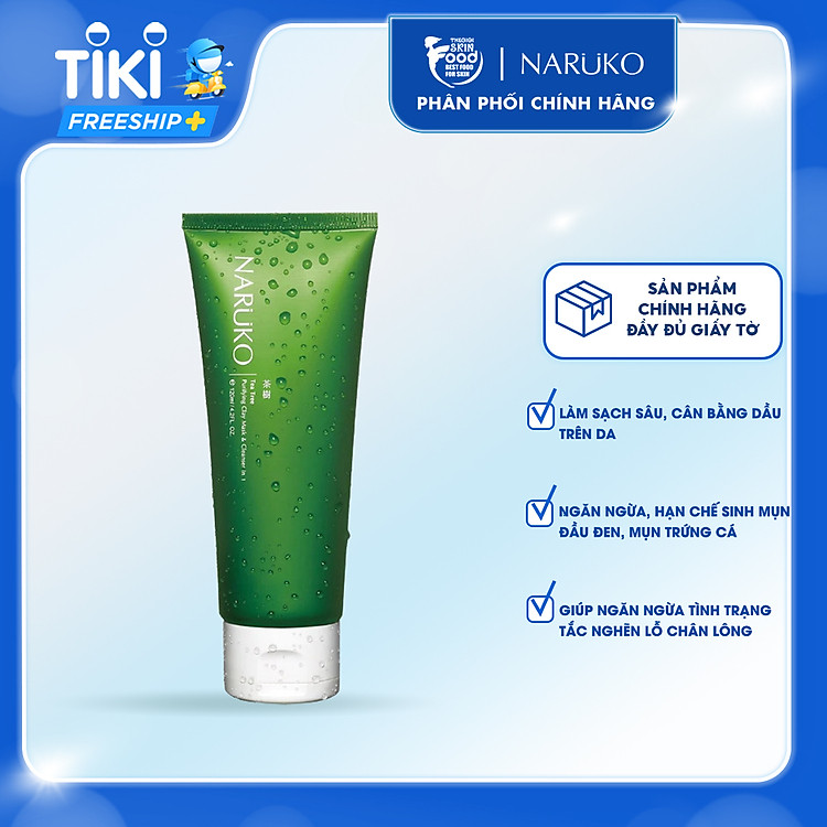 Sữa Rửa Mặt Bùn Hỗ Trợ Giảm Mụn Chiết Xuất Tràm Trà Naruko Tea Tree Purifying Clay Mask & Cleanser In 1