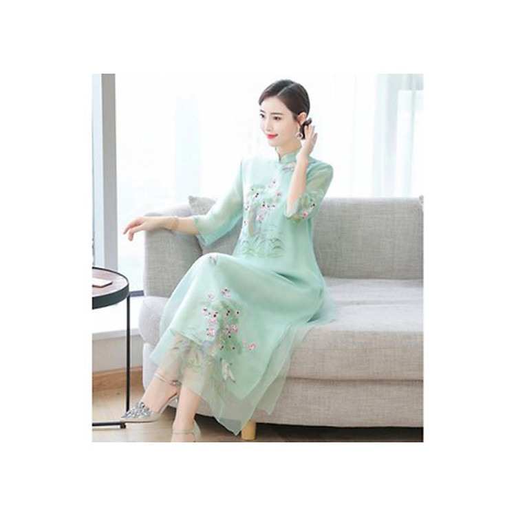 Áo dài cách tân nữ đẹp V70 - Áo dài bigsize, áo dài bầu mặc cho Cô dâu, dự tiệc, dạ hội, cưới, ăn hỏi, bưng quả hàng Quảng Châu cao cấp, sang trọng giá rẻ - Nhiều màu trắng, đỏ, hồng, xanh ngọc