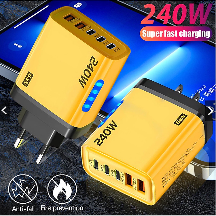 Bộ sạc cao cấp GaN 240W - Sạc siêu nhanh USB 5 cổng PD có đèn LED, Sạc siêu nhanh Type C cho máy tính xách tay, điện thoại và MacBook - miếng lót chuột