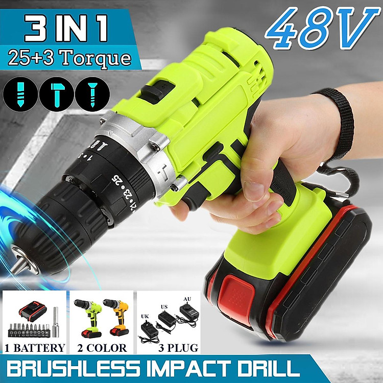 48V Rechargeable Wireless Cordless Electric Screwdriver Drill Kit With LED Working With Battery 3 Stages Power Tool Dr