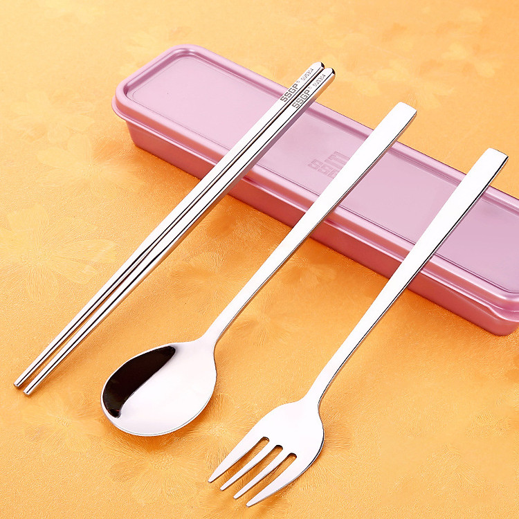 Bộ Muỗng Đũa Nĩa Văn Phòng INOX 304 Cao Cấp 2019 - Màu Bạc - Nhiều Màu Hộp