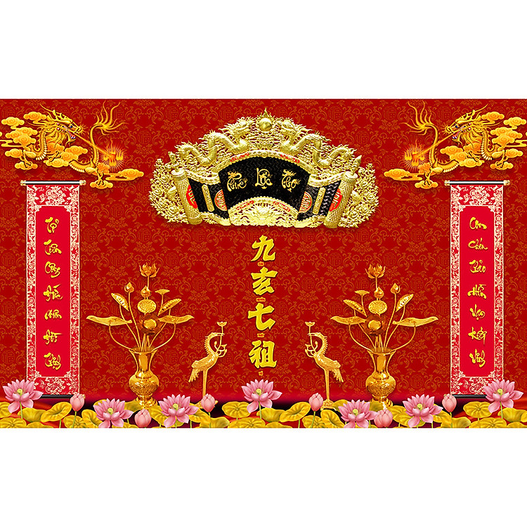 Tranh dán tường trang trí bàn thờ phòng thờ Cửu Huyền Thất Tổ CHTT_008 nhiều kích thước