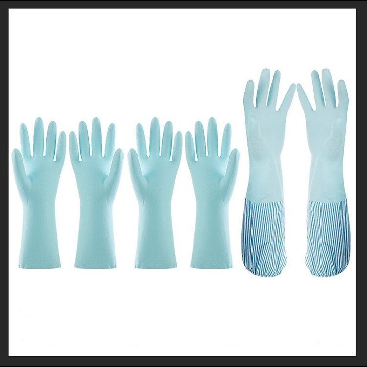 Bộ 3 Găng Tay Cao Su Rửa Bát Lót Nỉ Jia Hao ( 2 Găng Ngắn, 1 Găng Dài)