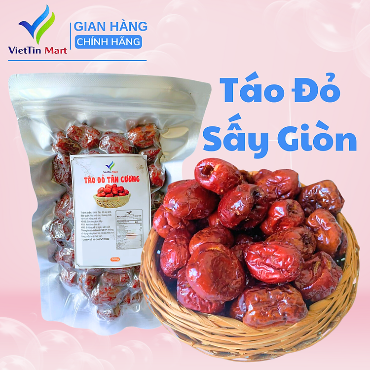 Táo Đỏ Tân Cương Sấy Giòn Không Hạt 250g VietTin Mart