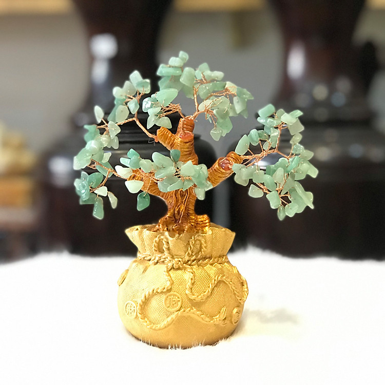 Cây Tài Lộc Thạch Anh Xanh Chậu Túi Vàng