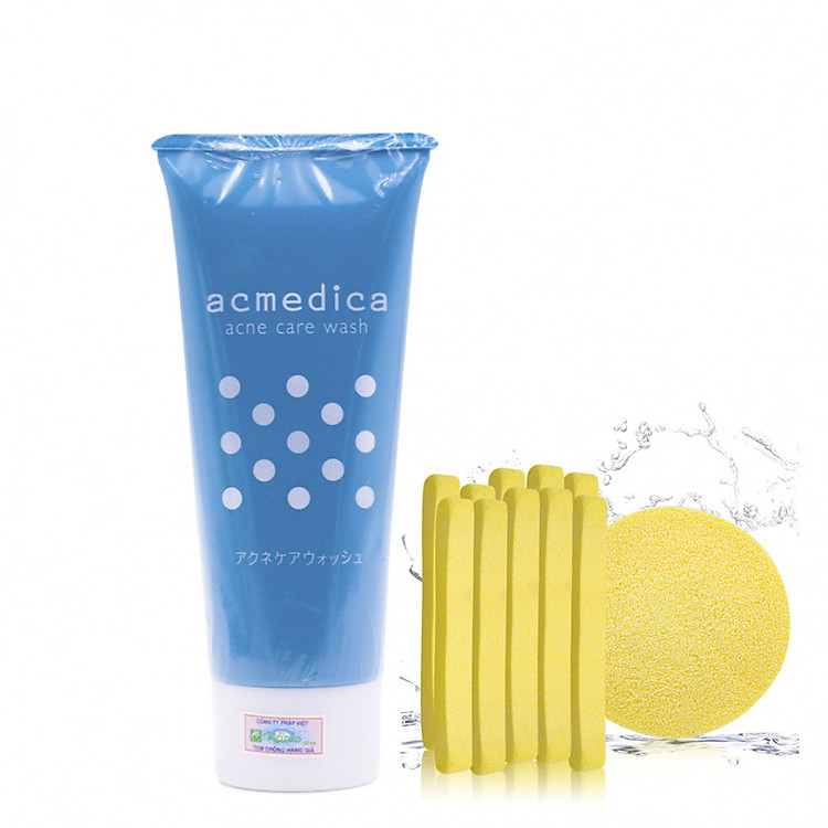 Combo Sữa Rửa Mặt Ngăn Ngừa Mụn, Sạch Nhờn,Hỗ Trợ Trị Thâm Nhật Bản Naris Cosmetic Acmedica Acne Care Wash (100g) + Bông Bọt Biển Rửa Mặt Cao Cấp Hàn Quốc Mira (6 miếng/bịch) – Hàng chính hãng