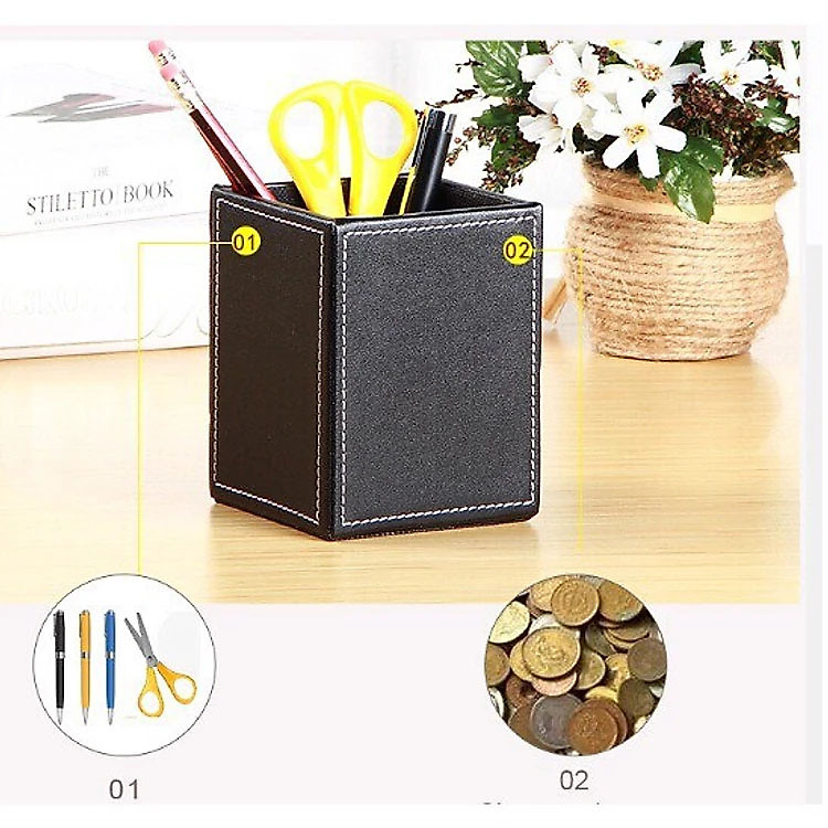 Cốc Cắm Bút Đơn Bằng Da Cap