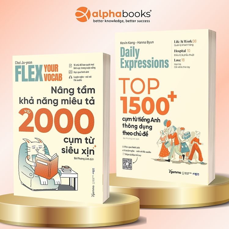 Combo: Daily Expressions Top 1500+ Cụm Từ Tiếng Anh Thông Dụng Theo Chủ Đề + Flex Your Vocab - Nâng Tầm Khả Năng Miêu Tả Với 2000 Cụm Từ Siêu Xịn - Alpha Books