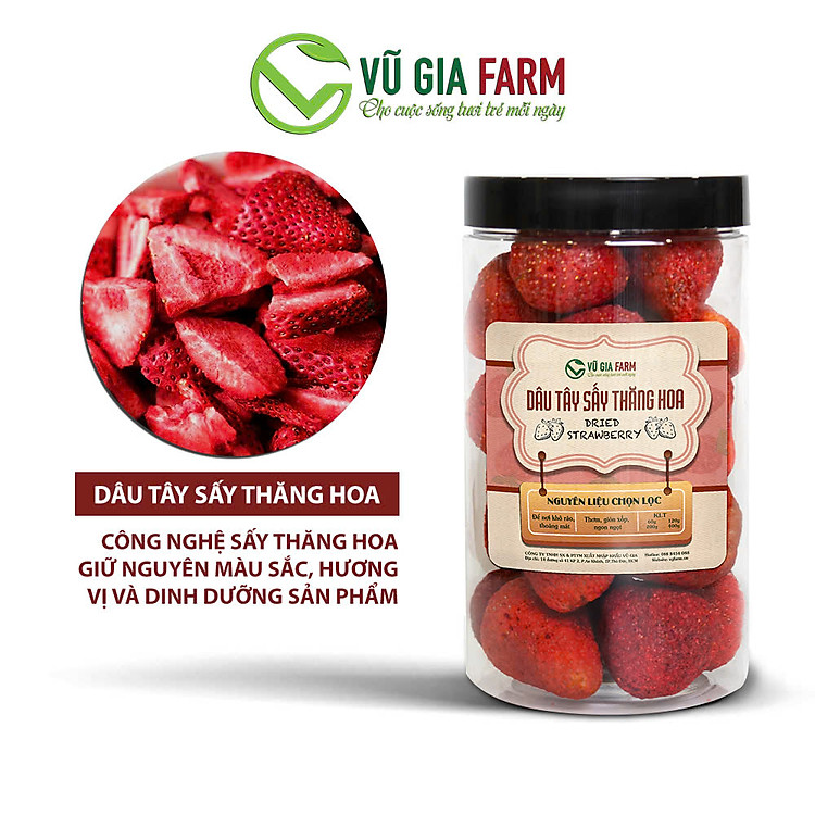 Dâu Tây Sấy Thăng Hoa Nguyên Quả (120g/hũ) - giòn, không đường, chua ngọt nguyên vị
