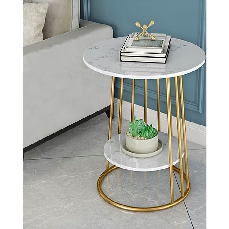 Bàn trà đơn tab kệ 2 tầng mặt đá nhân tạo RIBO HOUSE khung kim loại sơn tĩnh điện phù hợp mọi không gian mẫu 3 RIBO50