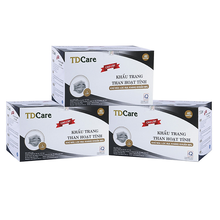 Bộ 3 Hộp Khẩu Trang Y Tế Than Hoạt Tính TDCare - (40 Cái/Hộp)