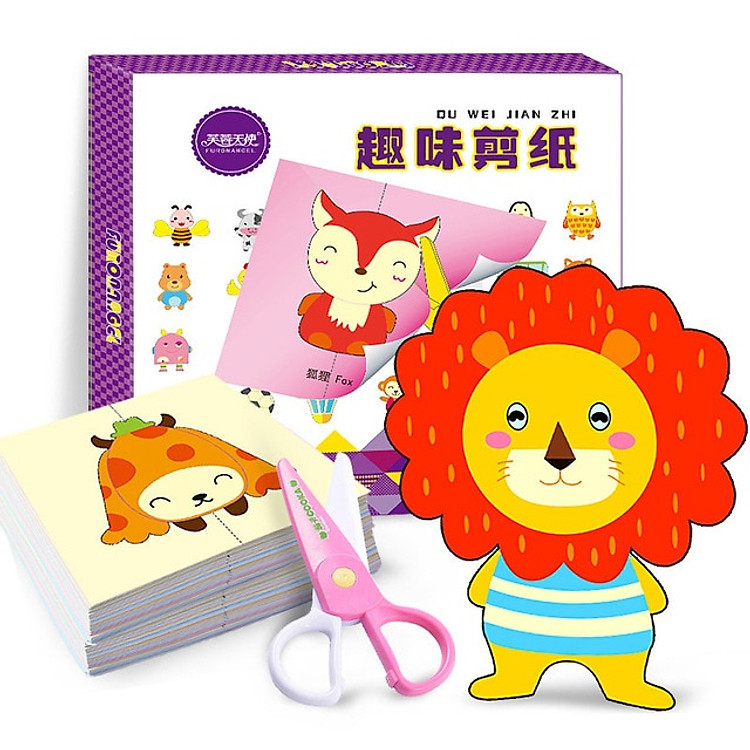 Bộ Giấy Màu 100 Hình Tô Màu Cắt Thủ Công Cho Bé ( Tặng Kèm Kéo Nhựa )