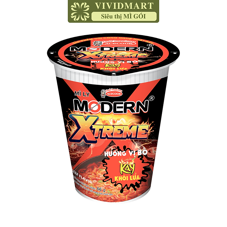 ACECOOK - Mì ly Modern Xtreme hương vị Bò, Mì bò Modern Xtreme ly, Mì Modern Extreme ly ăn liền (65g/ly)