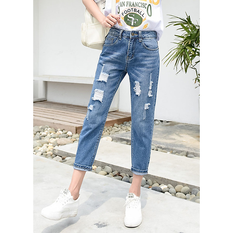 Quần Baggy Jean Nữ Rách Xước Đẹp 498