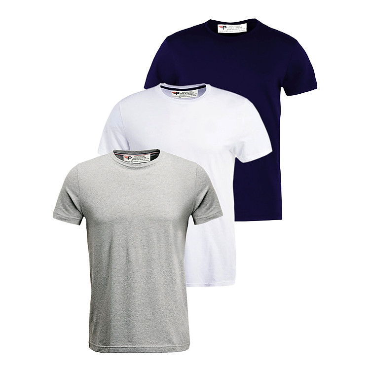 Bộ 3 áo thun nam cổ tròn ngắn tay pigofashion ANT1 (Trắng, xám, Xanh Đen)