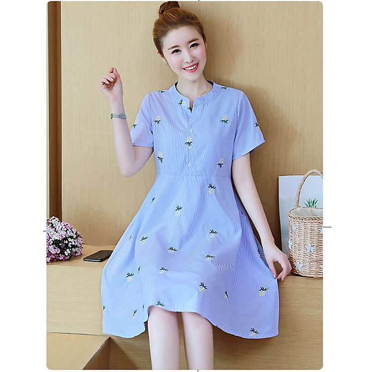 Váy Đầm Bầu Công Sở Thêu Hoa