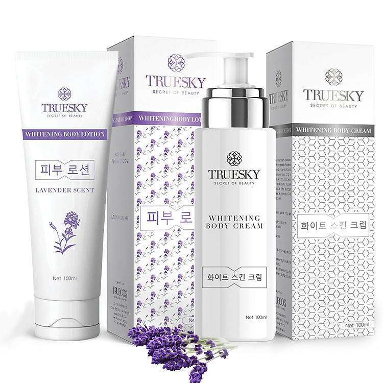 Bộ tắm trắng toàn thân Truesky gồm 1 kem ủ trắng 100g và 1 kem dưỡng trắng hương hoa Lavender 100g