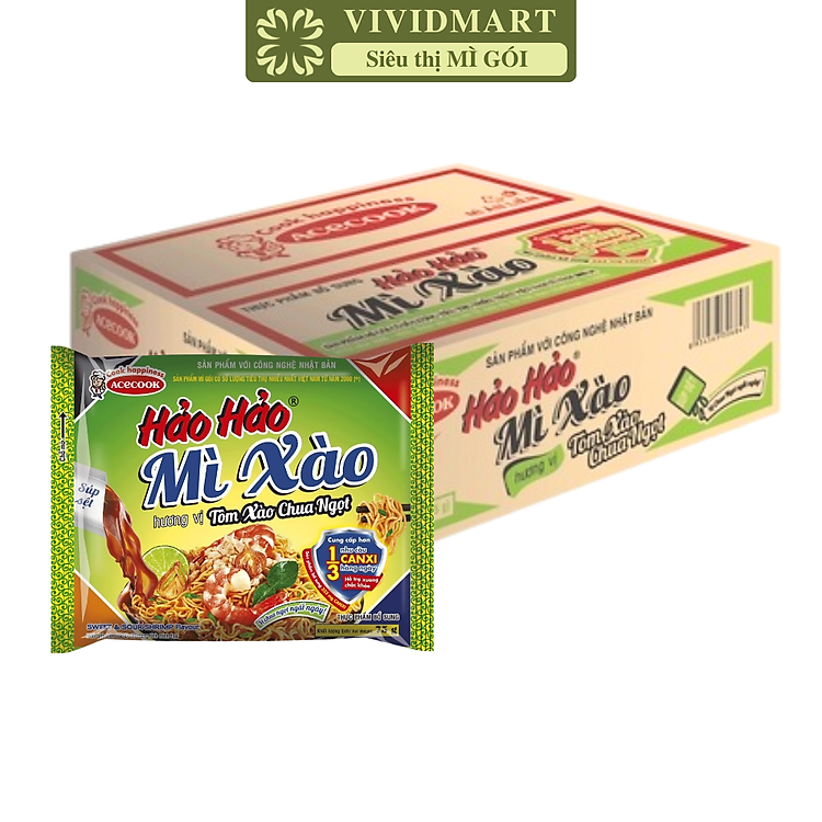 ACECOOK - Mì Hảo Hảo hương vị Tôm xào chua ngọt, Mì ăn liền Hảo Hảo mì xào chua ngọt, Mì xào Hảo Hảo chua ngọt (75g/ gói)