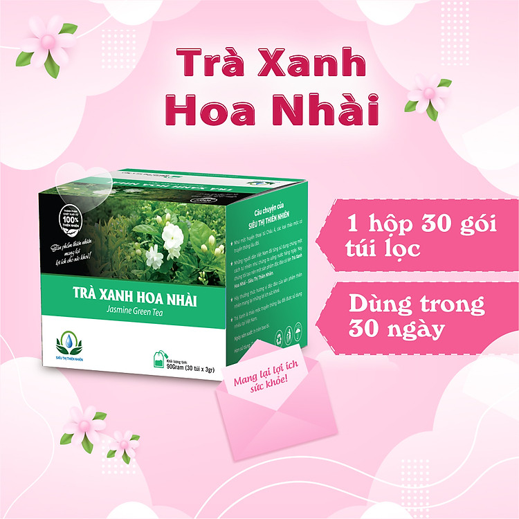 Trà Xanh Hoa Nhài Hộp 30 Gói Túi Lọc Siêu Thị Thiên Nhiên