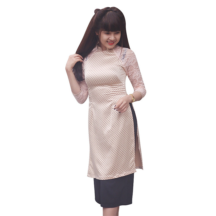 Áo Dài Lụa Chấm Bi FATRALY - Nude