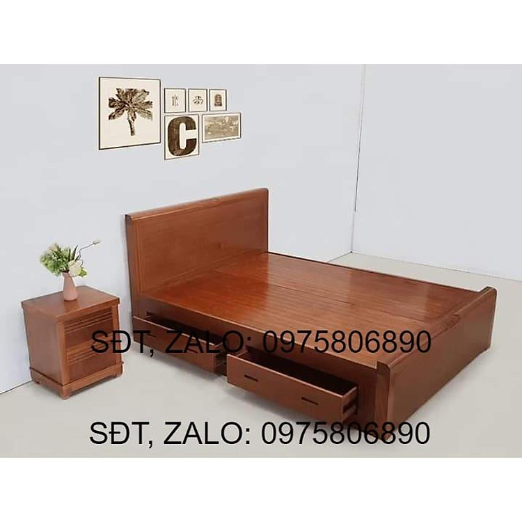 Giường Ngủ Gỗ Sồi 1M8X2M Ngăn Kéo Mặt Phản Màu Cánh Gián Giá Rẻ