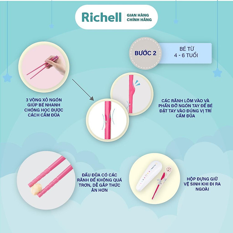 Đũa tập ăn xỏ ngón cho bé Richell Chính hãng Tiết kiệm - Hình ảnh 4
