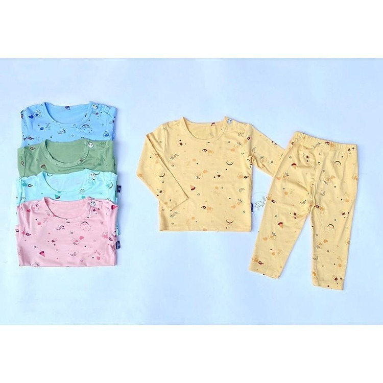 Bộ dài tay thun lạnh mặc điều hoà có khuy cổ k.woo cho bé