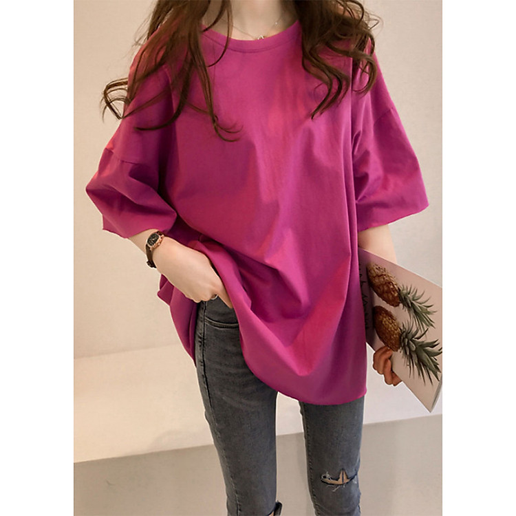 Áo Thun Nữ Form Rộng Boyfriend Tối Giản Năng Động - Hồng Tím