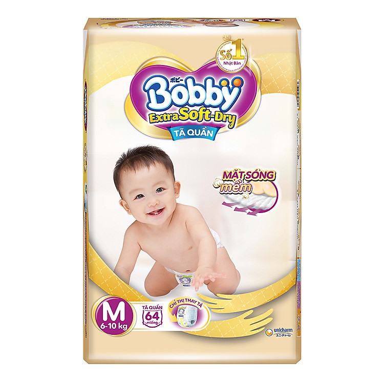 Tã Quần Siêu Mềm Bobby Extra Soft Dry Gói Siêu Lớn M-64 Miếng (6-10kg)