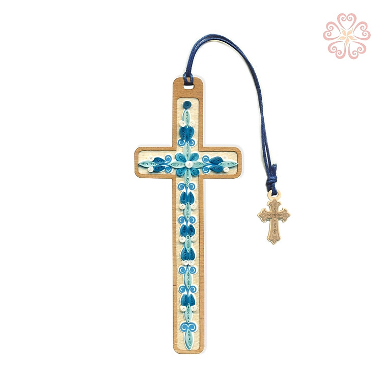 Book mark giấy xoắn nghệ thuật - hinh thập tự giá - nhiều mẫu - size 13.5 x 5.3 cm