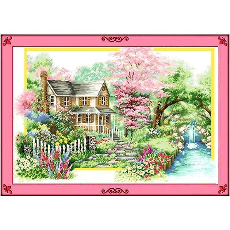 Tranh thêu chữ thập thêu kín Phong Cảnh (84*59cm) chưa thêu-A550