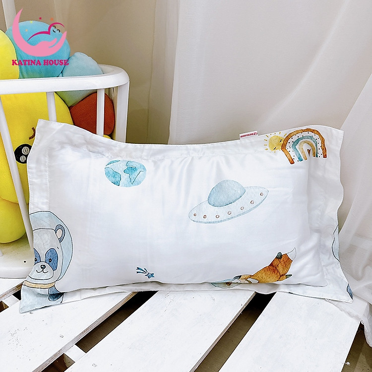 Gối nằm cho trẻ em Katina House, KT 30x50cm, vải Tencel 60s ruột gòn lông vũ, mềm mượt mát lạnh