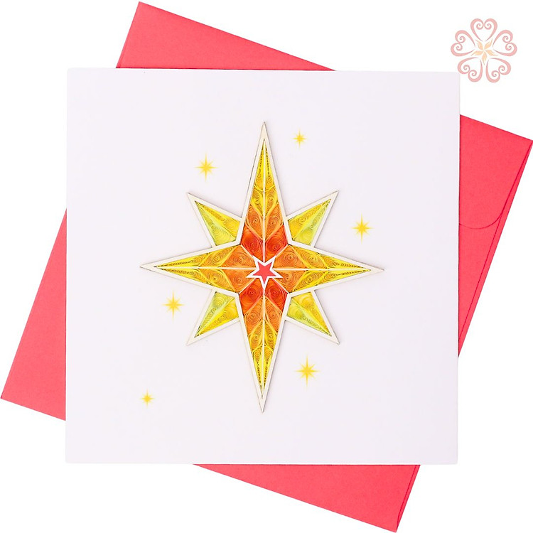 Thiệp Giấy Xoắn Giáng Sinh - Ngôi Sao và Thiên Thần - kích thước 15x15cm