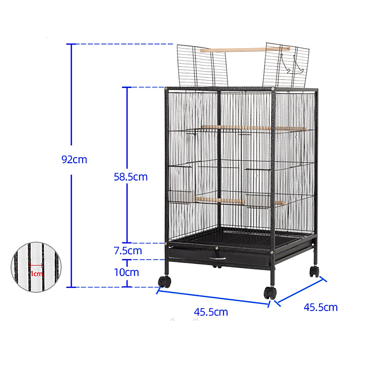 1 lồng T1 cao cấp nhập khẩu 45.5*45.5*79 dùng nuôi yến phụng, lovebird, cockateil, green check, sun, monk, ring, lory, caique (thép sơn tĩnh điện)