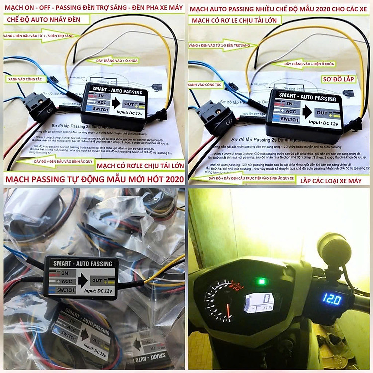 Bộ Mạch Passing 10 Chế Độ + Công Tắc – Dùng Cho Mọi Loại Đèn Trợ Sáng Xe Máy, Xe Điện