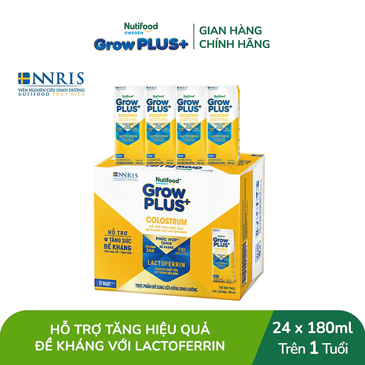 Thùng 24 hộp Sữa bột pha sẵn Nutifood Sweden GrowPLUS+ Colostrum Lactoferrin 180ml