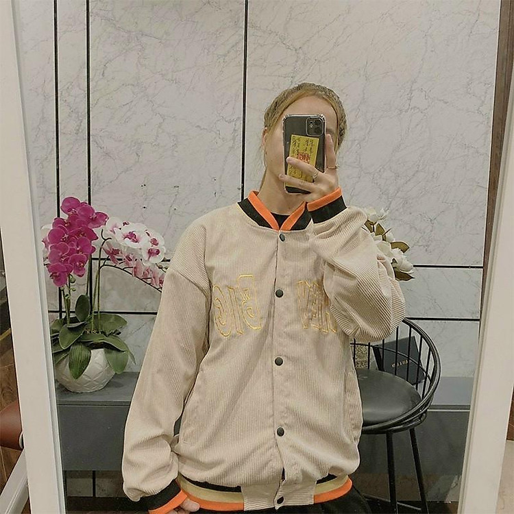 Áo Khoác Nhung THIFU FASHION Nhung Gân Mềm Mịn Tay Phồng In Chữ Sắc Nét