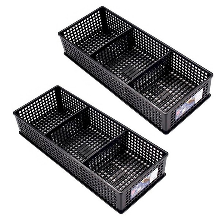 Combo 2 khay đựng vật dụng chia ngăn dạng lưới màu đen nội địa Nhật Bản