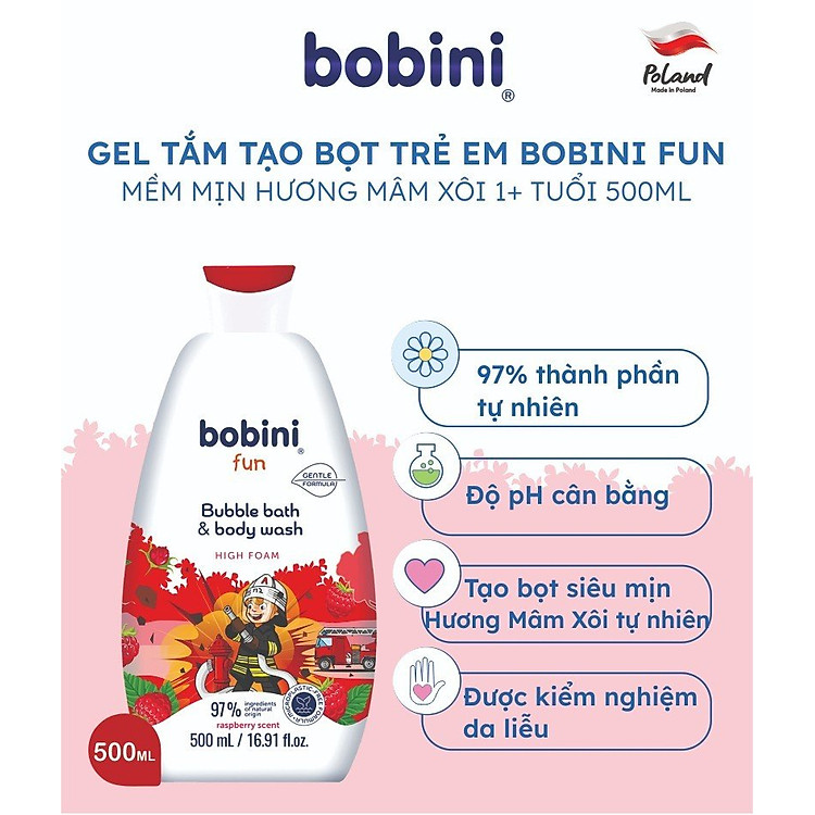Gel tắm Bobini Fun hương mâm xôi 500ML Chính hãng Ưu đãi - Hình ảnh 2