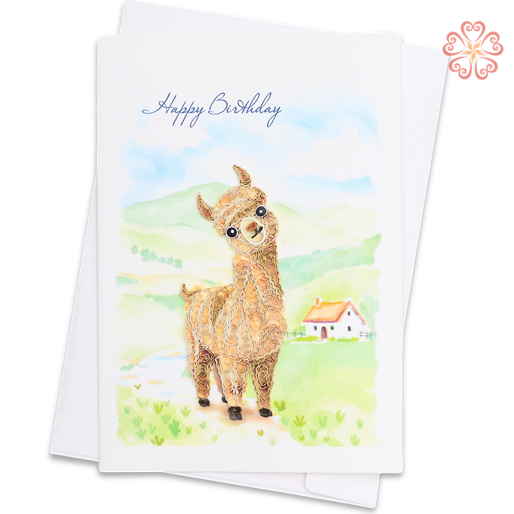 Thiệp Giấy Xoắn Nghệ Thuật - Thiệp Chúc Mừng Sinh Nhật Lạc Đà Alpaca - Happy Birthday Alpaca Card - Happy Birthday - Việt Net - VN2NN111038E1 - 11.5 x 16.5