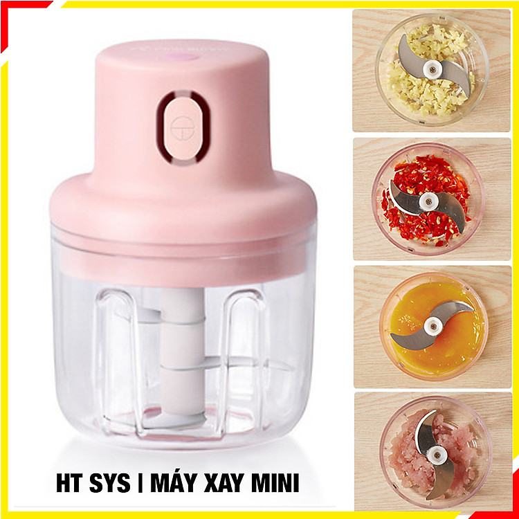 Máy xay tỏi ớt bằng pin HT SYS - Sạc USB- Dung tích 250ML - Hàng Nhập Khẩu