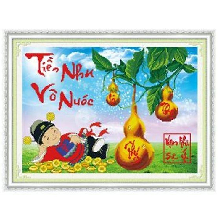 Tranh thêu chữ thập 3D Tiền Vô Như Nước (56*42cm) chưa thêu