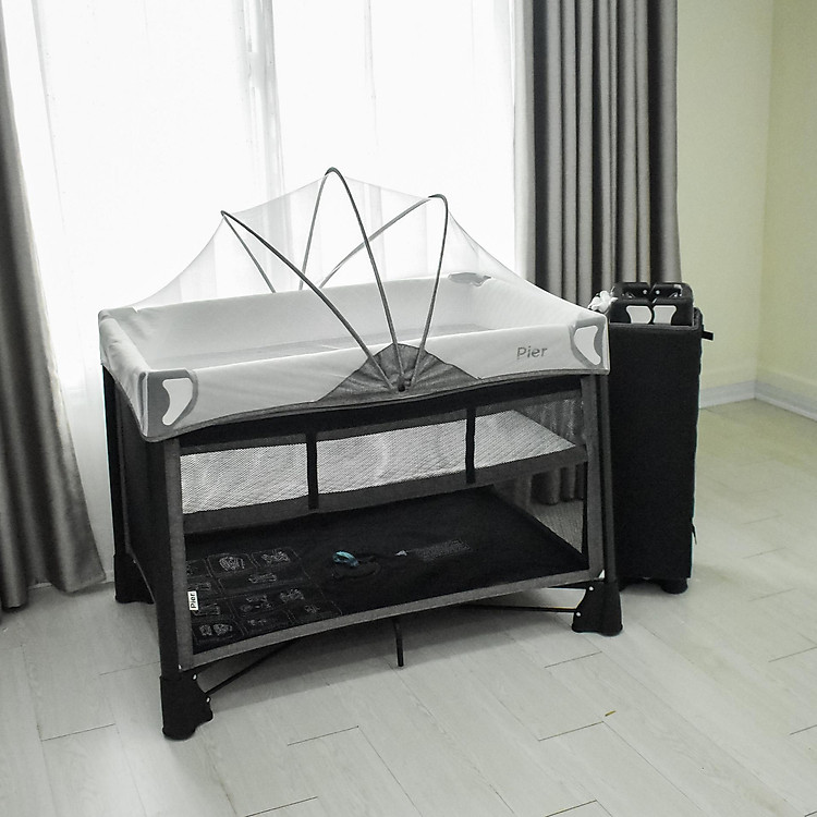 Nôi cũi gấp nhanh 3s Pier đa năng: nôi ngủ, cũi chơi, thay tã bỉm, khung hợp kim chắc chắn, màn che bảo vệ bé khỏi côn trùng