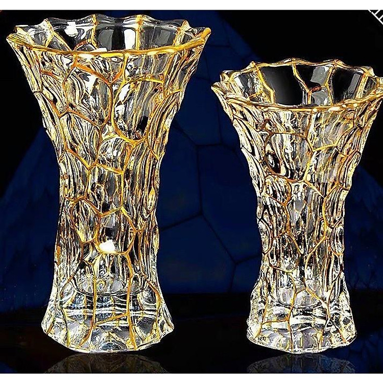 BÌNH CĂM HOA THỦY TINH VÂN RẠN VIỀN VÀNG CAO CẤP SANG TRỌNG 30CM